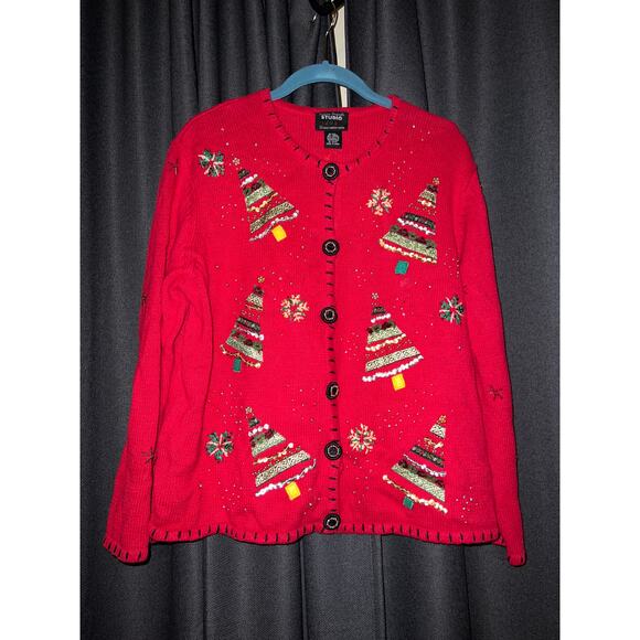 Ugly Christmas Sweater Cardigan Xmas Size XL Petite - Picture 1 of 3